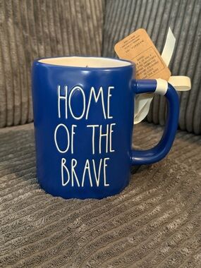 Rae Dunn Blue "Home of the Brave" Ceramic Coffee Mug